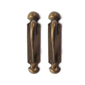 7.4" / 5.4" inch Set of Vintage Vertical Scroll Dresser Knob Cabinet Handle Pull Solid Brass Closet Door Pulls Home Kitchen Decor