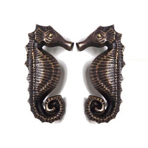 Set of Vintage Seahorse Dresser Knob Cabinet Handle Pull, Solid Brass Closet Door Pulls, Unique Drawer Handle Home Decor