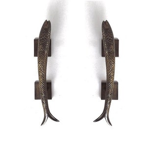 Pair of Vintage Brass Pisces Fish Knob Cabinet Door Handle animal Pull Kitchen Decor