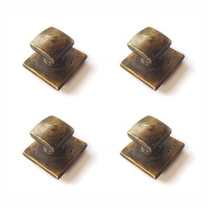 Set of 4 Vintage Square Solid Brass Knob Drawer Pulls