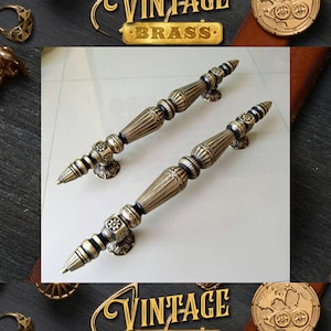 14.9&quot; Set of Vintage Tower Motive Door Handle | Unique Main Entry Door Handle | Door Pull Solid Brass Express Ship