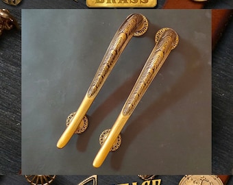 Set of Vintage Tusk Motive Main Entry Door Pull Handle Solid Brass Door Decor Express Ship