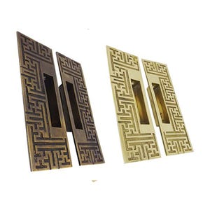 6.4&quot; Pair of Vintage Oriental Contemporary Sliding Cabinet Door Handle Polished Antique Brass Recessed Dresser Handle Pull Home Decor