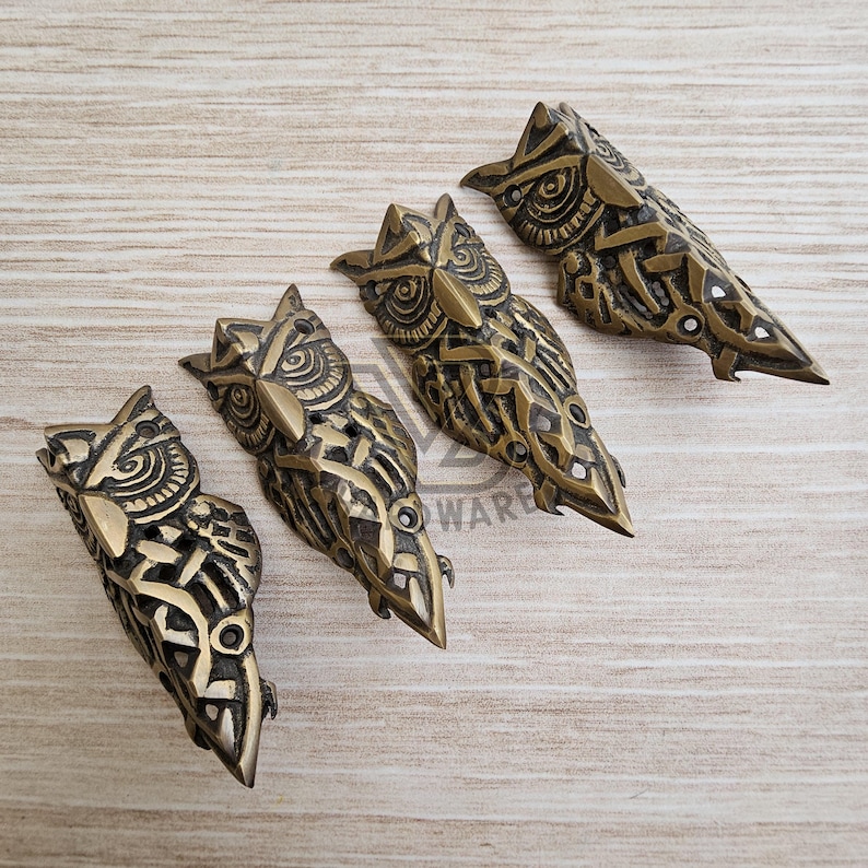 113mm Set of Solid Brass Corner Protector Skiffers Barn Owl Wall Table Corner Guard image 6
