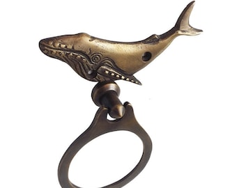 Vintage Humpback Whale Door Knocker: Antique Solid Brass