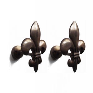 Set of Vintage Fleur de Lies Curtain Tie Backs Holdback Solid Brass Wall Hooks Hanger Home Decor