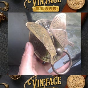 Vintage Butterfly Door Knocker Antique Solid Brass Finish Front Door Art