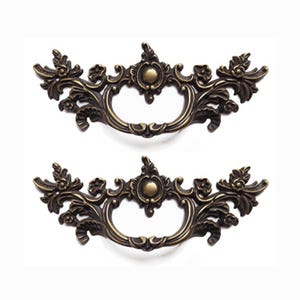 8,46" inch set vintage bloemen cartouche knop kast handvat pull, massief messing bloem dressoir trekt, antieke lade handvat woondecoratie