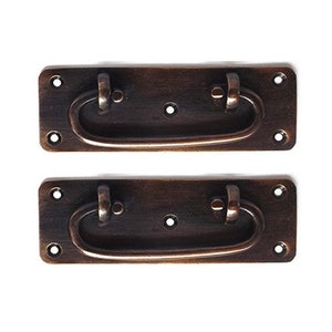 Pair of Knob Drawer Pulls, Knob Drawer Handle, Vintage Rectangle Medium Backplate Handle, Antique Copper Brass Finish