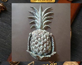 Aldaba de puerta antigua de latón macizo vintage con forma de piña de 10,2 pulgadas para decoración del hogar.
