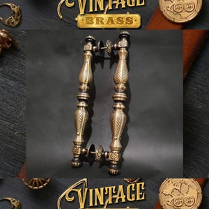 21.6&quot; Set of Vintage Luxury Thatch Entry Door Handle | Antique Solid Brass Door Pull | Unique Main Door Handle Home Decor Express Ship