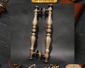 Juego de tiradores de puerta vintage de latón macizo - Diseño de paja de 55 cm