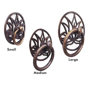 Vintage Solid Brass Main Entry Door Pull Handle Round Lotus Cabinet Handle Pulls Home Decor