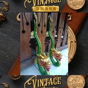 Vintage Green Dragon Door Handles: Aluminum Entry Door Pulls (Set of 2)