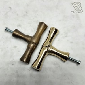 2.36" Solid Brass Knob Drawer Pulls Handle, Vintage Bamboo T Cabinet Drawer Pull Design