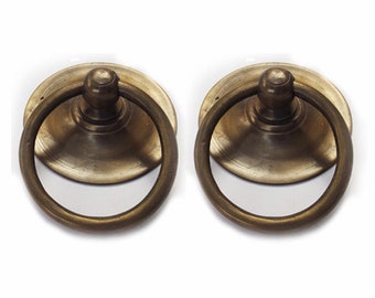 Pair of Vintage Simple Round Backplate Main Entry Door Pull Handle Solid Brass Cabinet Handle Pulls Home Decor