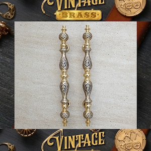 17.5" Pair of Vintage Mangosteen Gold fruit Main Entry Door Pull Handle Unique Brass Home Decor Express Ship