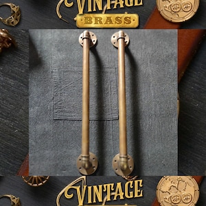 19.6&quot; Pair of Vintage Pipe Door Handle Entry Door Pull Solid Brass Home Decor Express Ship