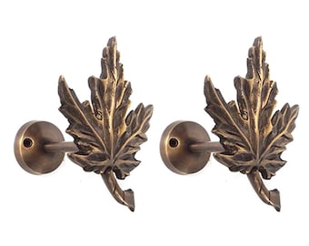 Set of Vintage Maple Leaf Solid Brass Curtain Tie Backs, Curtain Holdback Wall Hooks Hanger, Curtain Tiebacks Unique Home Decor