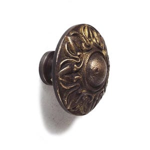 Set of Knob Drawer Pulls Handle Vintage Round Acanthus leaf Antique Solid Brass Decor