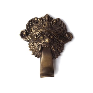 Ancient Vintage Balinese Barong Door Knocker Antique Solid Brass Finish Front Door Art