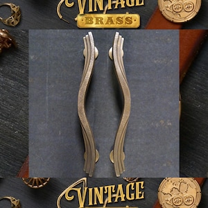 16.9&quot; inch Set of Vintage Fan Motive unique Main Entry Door Handle Solid Brass Pull Express Ship