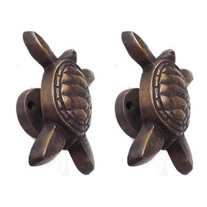Pair of Vintage Turtle sea Curtain Tie Backs Holdback Solid Brass Wall Hooks Hanger Antique Hardware Decor