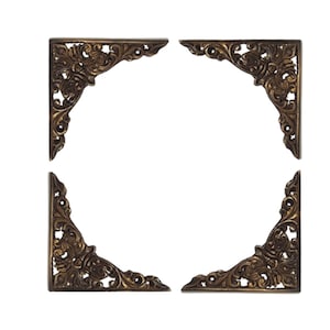 Set of 4 pcs Vintage Stylish Carve Corner Decorative Plates Picture Frame Brass Drawer Decor