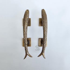 Paar Vintage Messing Pisces Fische Knauf Schrank Tür Griff Tier ziehen Küche Dekor
