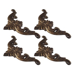 Set of 4 Vintage Carved Brass Corner Plates: Drawer Decor