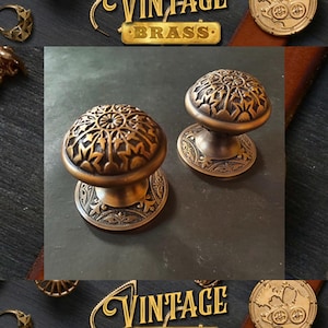 6.7&quot; Pair of Vintage Main Entry Door Pull Handle Knob Round Balinese Solid Brass Home Decor