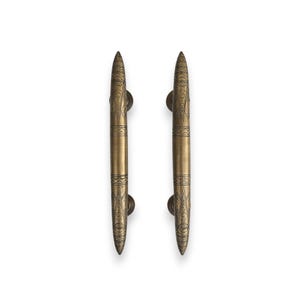 Set of Vintage Brass Door Handle | Torpedo shape Door Pull | Triangle Motif Cabinet Pulls