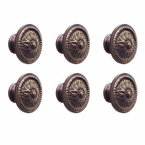 Set of 6 pcs Knob Drawer Pulls, Vintage Sunflower Drawer Handle, Antique Solid Brass Drawer Pulls, Drawer Pulls Kitchen Decor