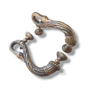Vintage Brass Goose Swan Door Handles: Antique Entry Door Pulls, 10.6" (Set of 2)