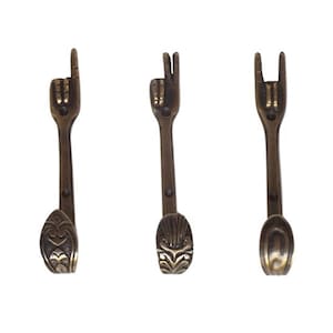 4.72&quot; inches Set of 3 pcs Vintage Fork Shape peace Coat Hook Antique Solid Brass Strong Wall Mount Coat Hat Hook Hanger Handle decor