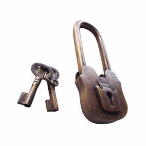 Vintage Victorian Tall old PADLOCK Antique Solid Brass Long Neck Key Working Lock