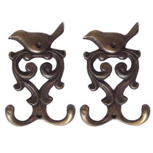 4&quot; Set of Vintage Retro Mini Love Bird Double Hook | Antique Solid Brass Wall Mount Hook | Strong Coat Hat Hook Bathroom Towel Hook Handle