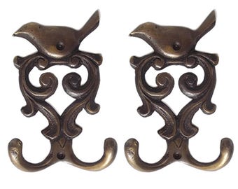 Crochet double oiseau vintage en laiton massif | Support mural de style antique 4 po.