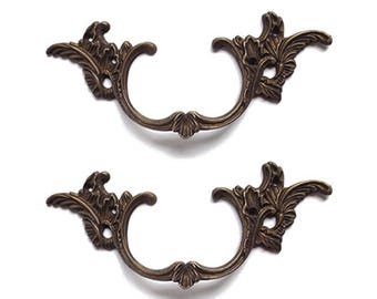 3.34" inches Set of Vintage Retro Floral Knob Cabinet Handle, Closet Door Pulls Solid Brass, Kitchen Drawer Handle, Dresser Handle Pull
