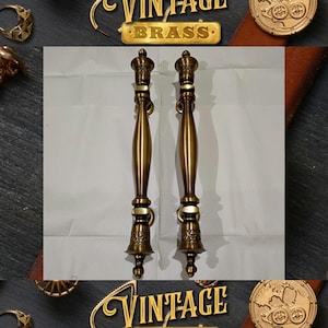 18.5&quot; Set of Vintage Bell Motive Main Entry Solid Brass Door Handle Pull Express Ship
