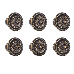 Set of Knob Drawer Handle Pulls Vintage Flat Round Flower Cabinet Kitchen Furniture Hardware