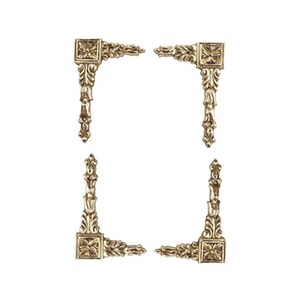 Set of 4 pcs Vintage Mini Rosette Corner Decorative Plates Picture Frame Solid Brass Drawer Decor