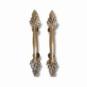 17.71" Solid Brass Main Entry Door Handle Pine Design | Antique Door Pulls Exterior Hardware