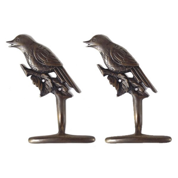 4.72inch Lot of 2 pcs Vintage Retro Parakeet Bird Animal Antique Solid Brass Wall Coat Hat Hook