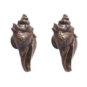 Pair of Vintage Conch seashell Solid Brass Curtain Tie Backs Holdback Wall Hooks Hanger Home Decor