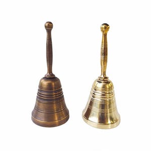 Vintage School Bell Hand Bell Antique Solid Polished Brass Small Toy Home Decor