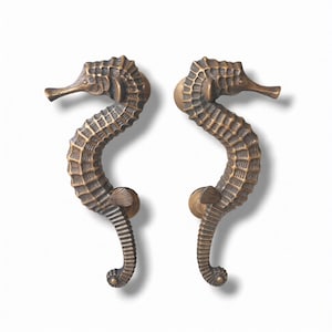 11.8" Set of Vintage Brass Door Pull Handle Seahorse Half Body Exterior Door Hardware