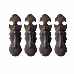 Set of 4pcs Knob Drawer Pulls, Knob Drawer Handle, Vintage Floral Backplate Solid Brass Drawer Handle, Kitchen Drawer Pulls Decor