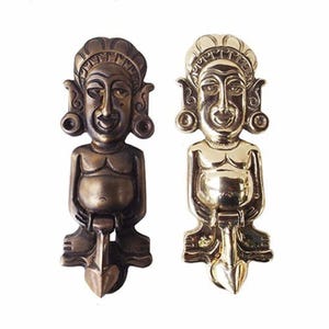 Vintage Classic Aztec Door Knocker Antique Polished Solid Brass Finish Front Door Art