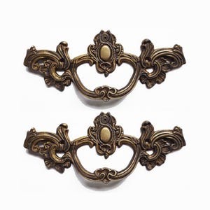 7.87" inch Set of Vintage Foilage Cartouche Knob Cabinet Handle Pull, Solid Brass flower Dresser Pulls, Antique Kitchen Drawer Handle Pull